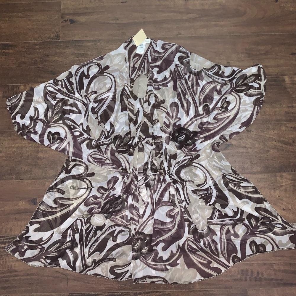 Coldwater Creek One Size Tie Front Adjustable Beaded Cardigan Dolman coverup